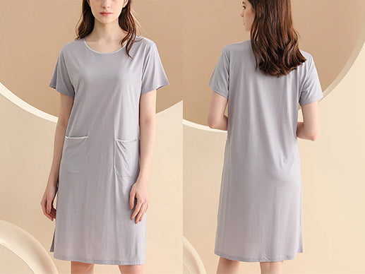 Comfortable And Stylish Pocket Crew Neck Short-Sleeved Pajamas