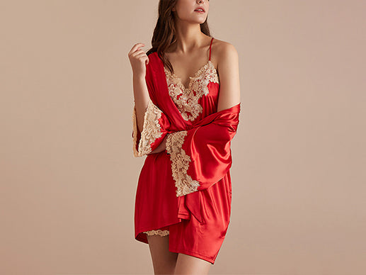 Embrace Luxury with Our Floral Lace Trimmed Robe Set