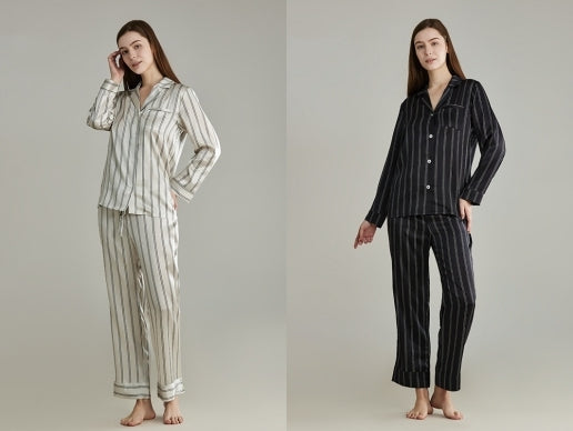 Elegant choice: '19 Momme Mulberry Silk Pinstriped Long Sleeve Pajamas Set'