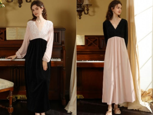 ’Elegant princess style v-neck velvet long-sleeved nightdress‘: A night of regal elegance