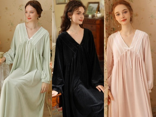 French Velvet Long Sleeve Nightdress: An Elegant Choice for Restful Nights