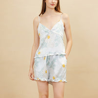 Daisy Print Suspender Shorts Set Pajamas