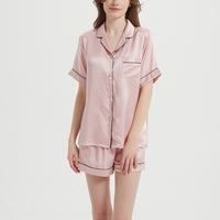 Comfortable Silk Pajama Set With Short Sleeves And Shorts