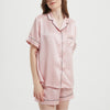 Comfortable Silk Pajama Set With Short Sleeves And Shorts