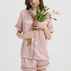 Comfortable Silk Pajama Set With Short Sleeves And Shorts