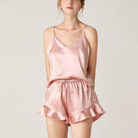 V Neck Short Satin Camisole Sets