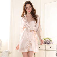 Solid Color Lace Silk Night-robe