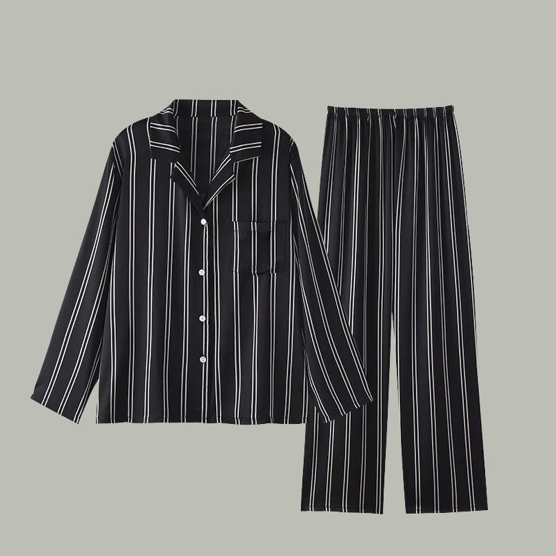 19 Momme Mulberry Silk Pinstriped Long Sleeve Trousers Pajamas Set