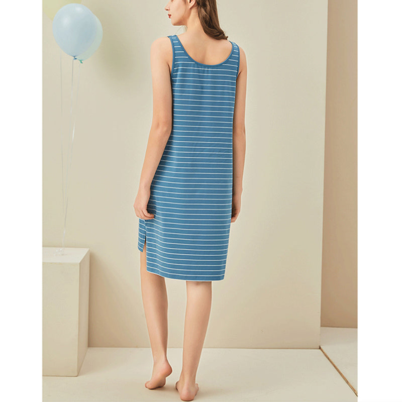 Striped Round Neck Sleeveless Sleepdress