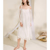 White Off-the-shouler Mesh Long Sleeves Nightgown