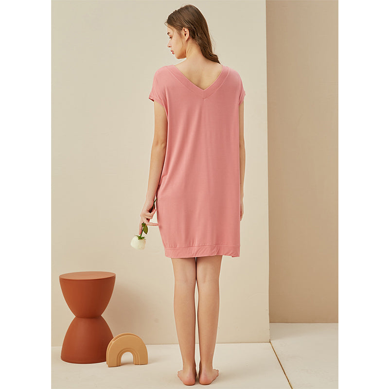 V Neck Short Sleeves Nightdress with Pockets