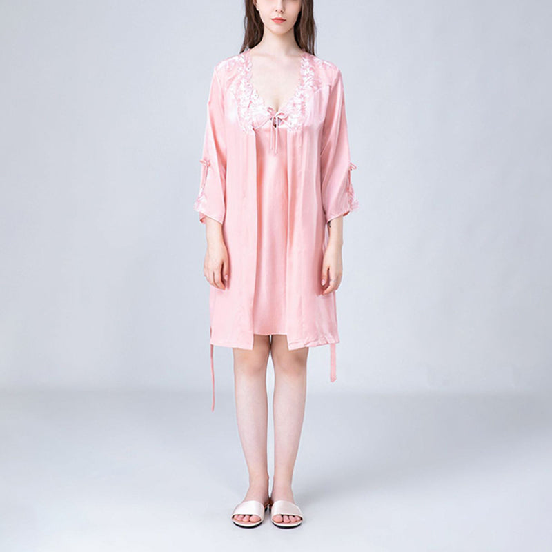 Embroidery Lace Nightdress and Robe Set