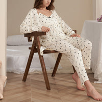 White Bowknot Print 3-piece Pajama Set