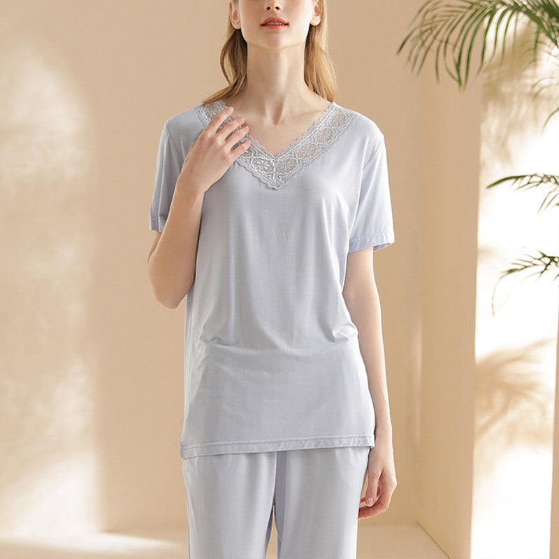 Lace Trimmed Modal Pajama Set