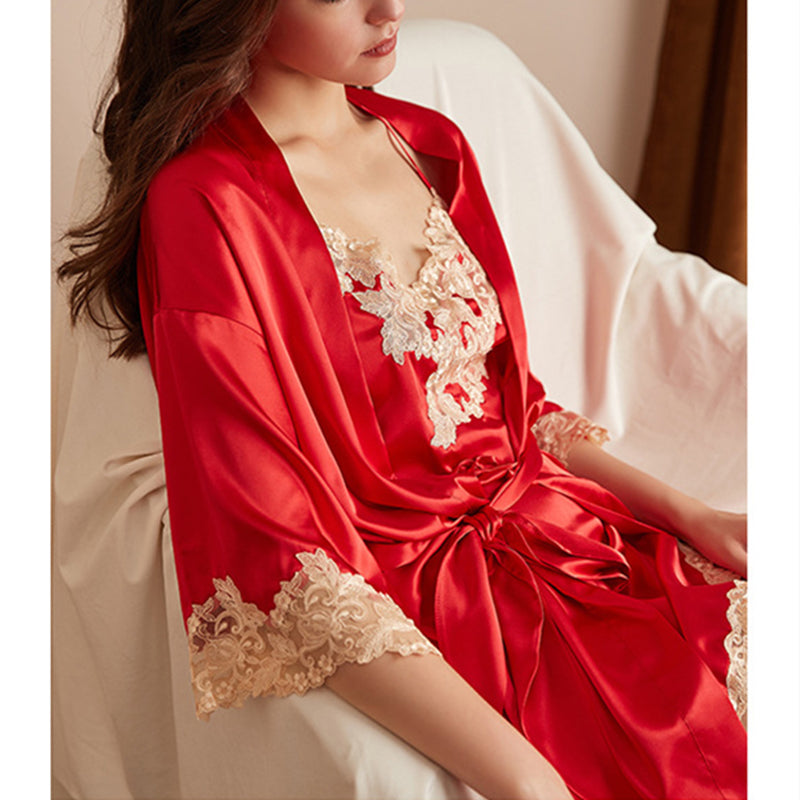 Floral Lace Trimmed Robe Set