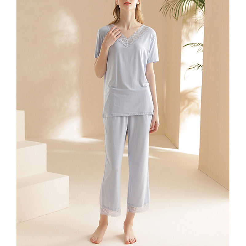 Lace Trimmed Modal Pajama Set