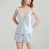 V-Neck Lace Panel Suspender Shorts Pajama Set