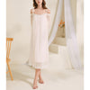 White Off-the-shouler Mesh Long Sleeves Nightgown