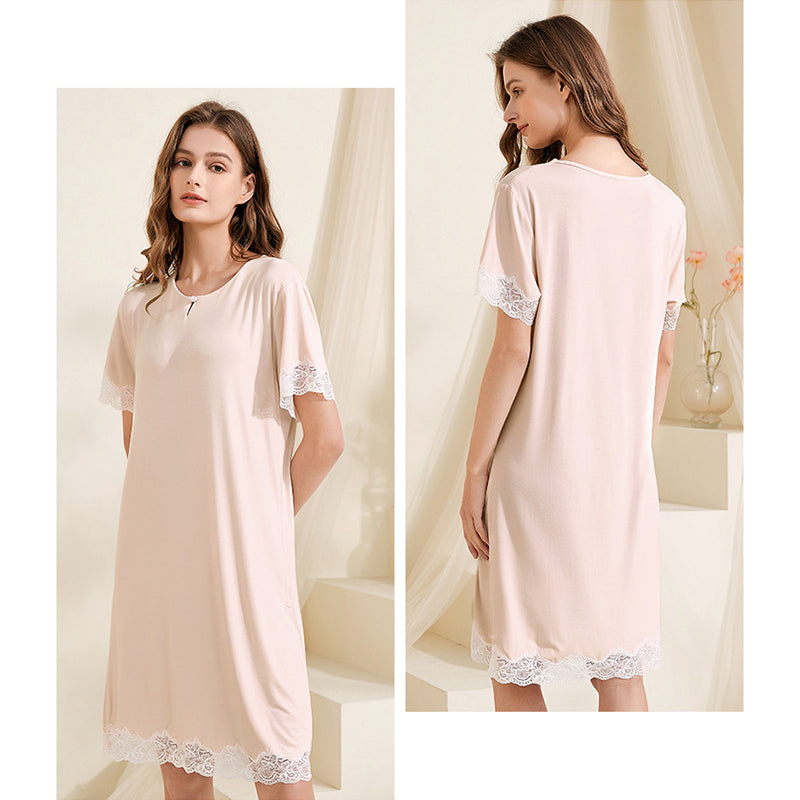 Round Neck Lace Trimmed Sleepdress