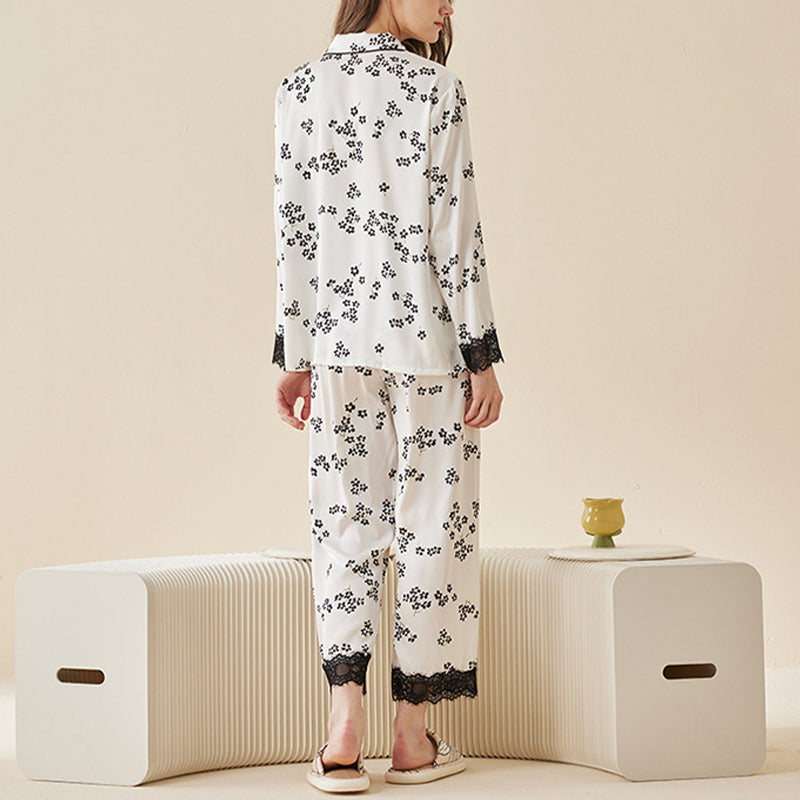 Cute Print Lace Trimmed Pajama Set