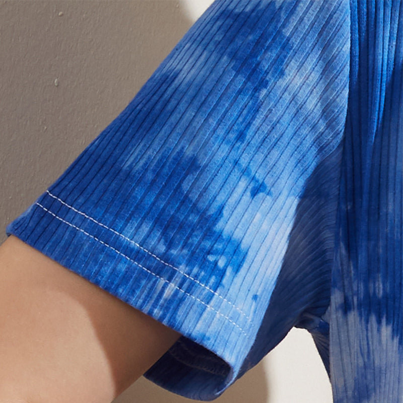 Blue Tie-dye Short Sleeves Sleepdress