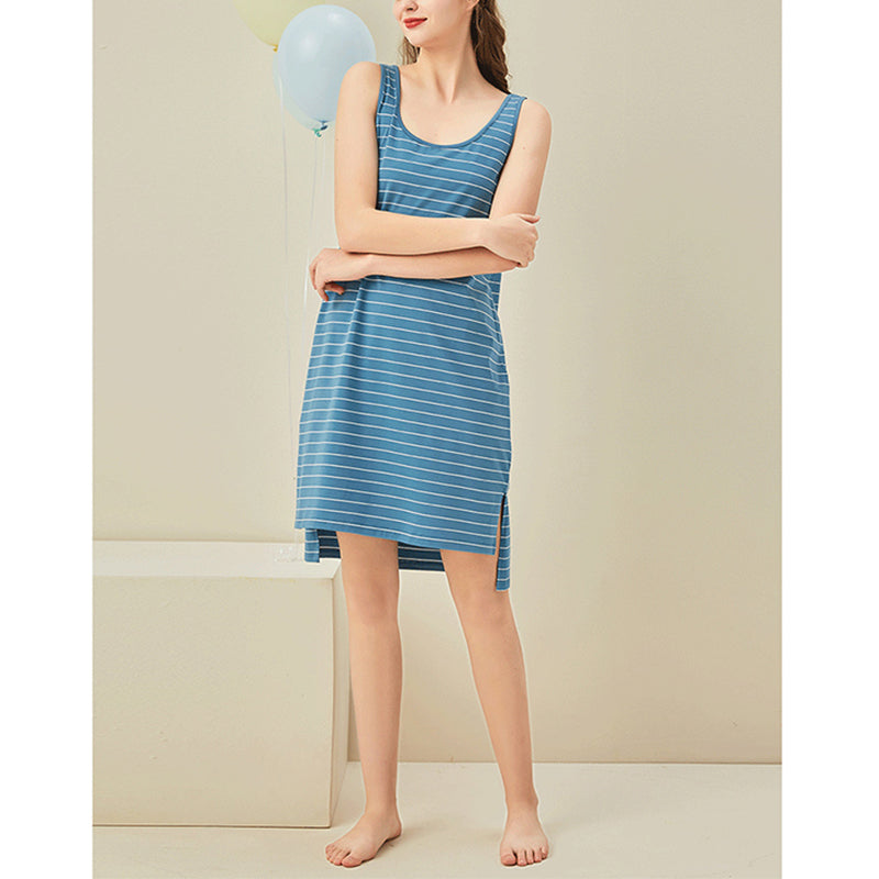 Striped Round Neck Sleeveless Sleepdress