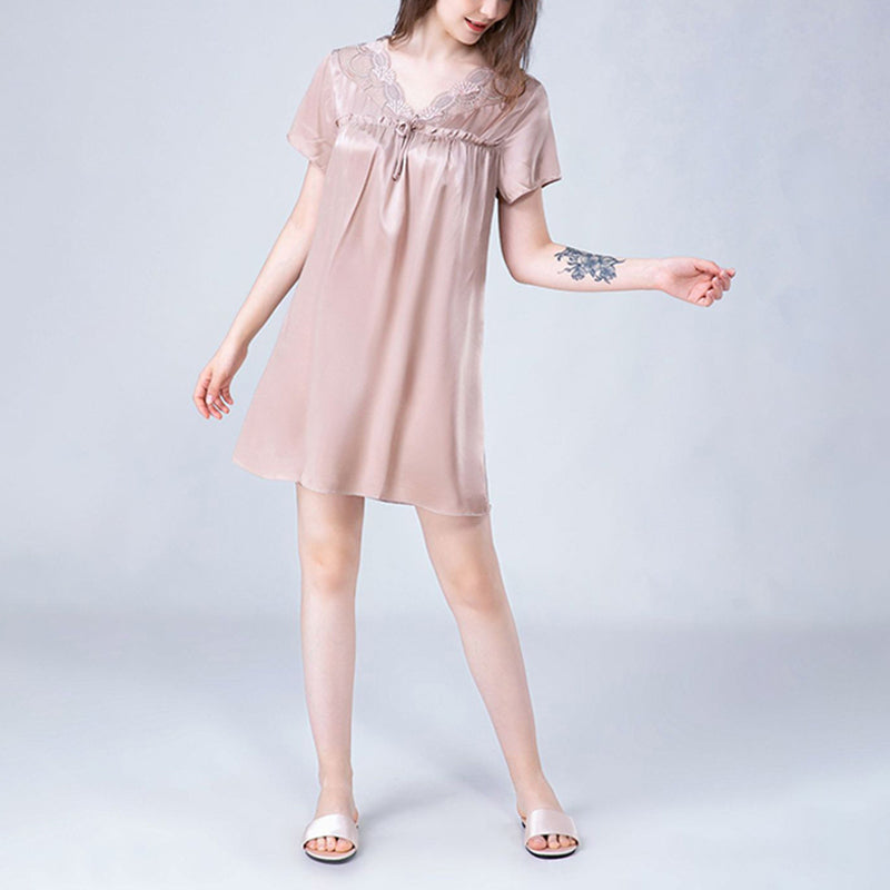 Lace-up V-Neck Silk Nightdress