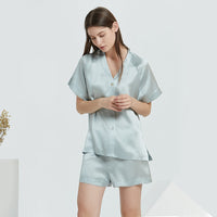 19 Momme 100% Mulberry Silk V-Neck Short Sleeve Shorts Pajamas Set