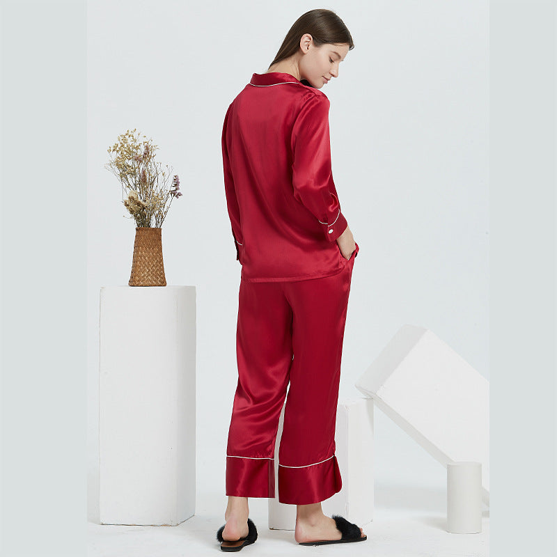 19 Momme Mulberry Silk Suit Collar Long Sleeve Trousers Pajamas Set