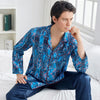 100% Mulberry Silk Printed Men's Long Sleeve Trousers Pajamas Set