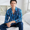 100% Mulberry Silk Printed Men's Long Sleeve Trousers Pajamas Set