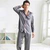 100% Mulberry Silk V-Neck Men's Long Sleeve Trousers Pajamas Set