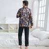 100% Mulberry Silk Printed Men's Long Sleeve Trousers Pajamas Set