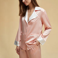 Color Block Notched Collar Pajama Set