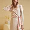 Shawl Collar Trimmed Satin Robe with Tie Wasit