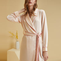 Shawl Collar Trimmed Satin Robe with Tie Wasit