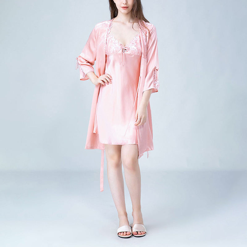 Embroidery Lace Nightdress and Robe Set