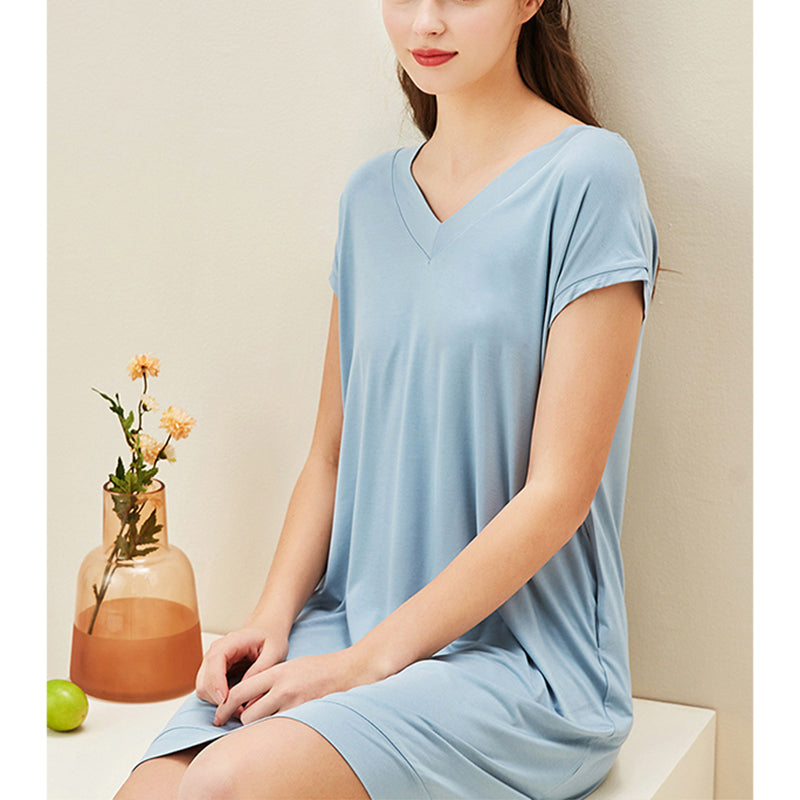 V Neck Short Sleeves Nightdress with Pockets