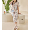 Flowers Printed Trimmed Short Sleeved Pajama Set