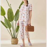 Floral Print Cotton Short Sleeved Pajama Set