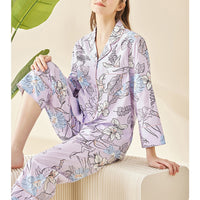 Flowers Printed Trimmed Pajama Set