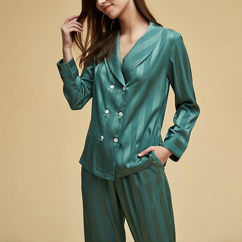 Shawl Collar Stripe Print Pajama Set