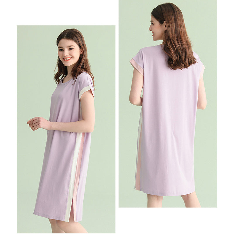 Color Block Short Sleeved  Split Sleepdress