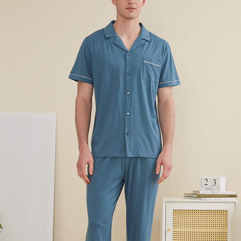 Men's Notched Collar Couple Pajama Set