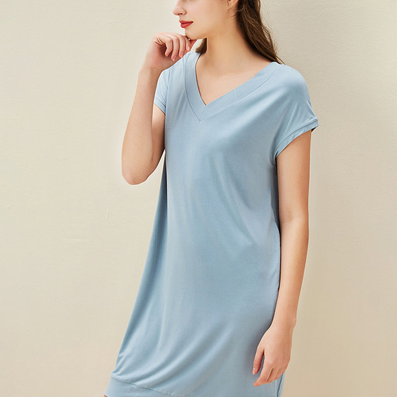 V Neck Short Sleeves Nightdress with Pockets