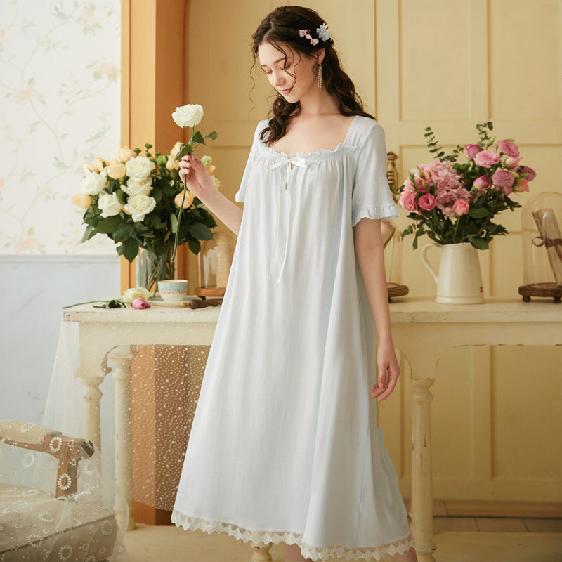 Long Square Collar Lace Nightdress