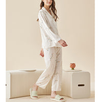 Flowers Printed Lace Trimmed Pajama Set