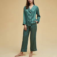 Shawl Collar Stripe Print Pajama Set