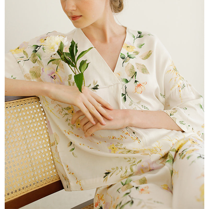 Floral Print V Neck Pajama Set