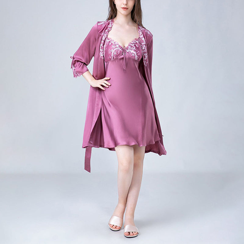 Embroidery Lace Nightdress and Robe Set